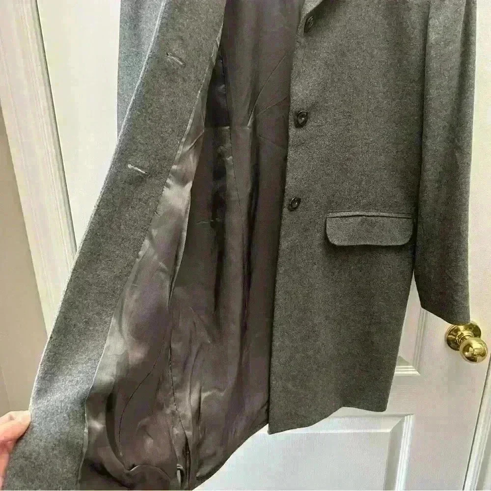 Vintage Wool Blend Pea Coat Single Breasted Neutral Classic Grey Size 10 Petite - Picture 13 of 16